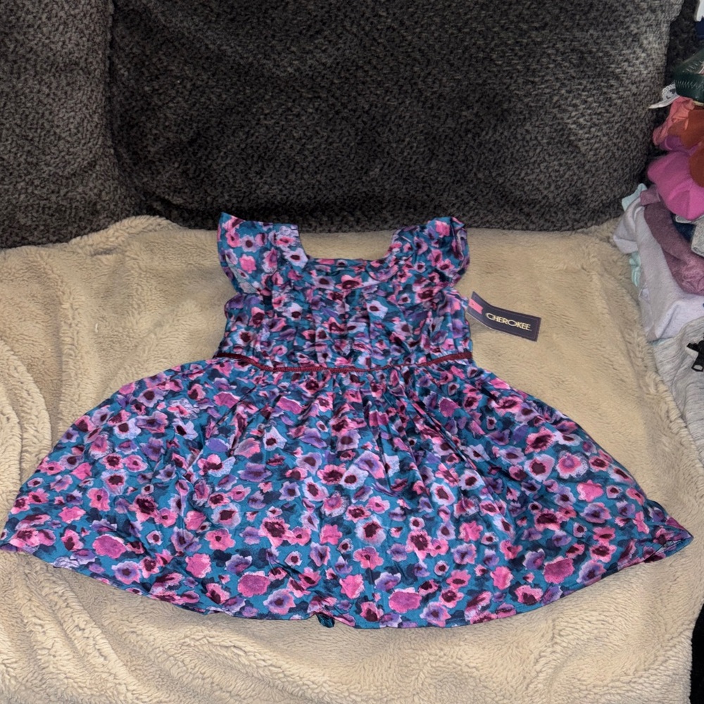4 for 🔹$30 NWT Cherokee Blue Floral Ruffle Sleeve Dress, Size 4T